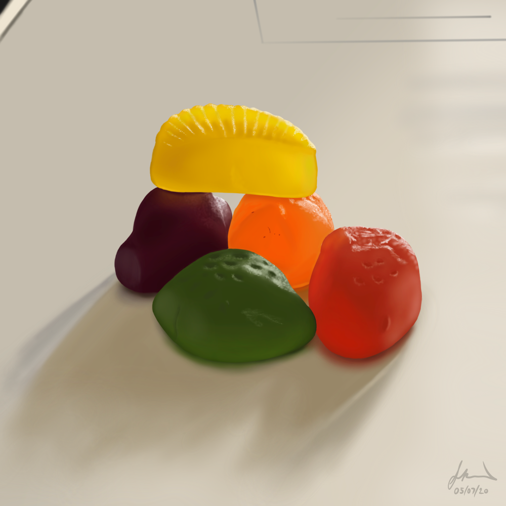 Digital painting of some Fruit Gums.