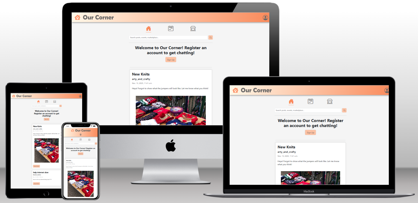 A screenshot of the website co-created by Arun Dhanjal and a team of fellow developers, named Our Corner.