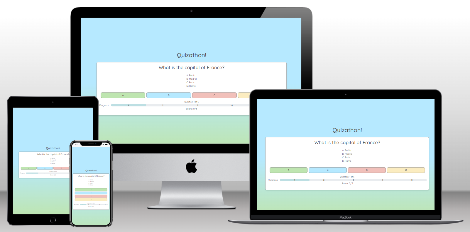 A screenshot of the website co-created by Arun Dhanjal and a team of fellow developers, named Quizathon!.