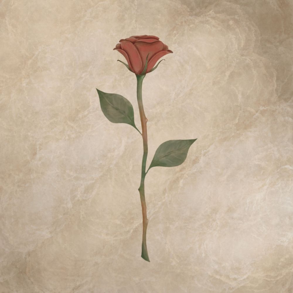 Digital painting of a rose on a beige background.