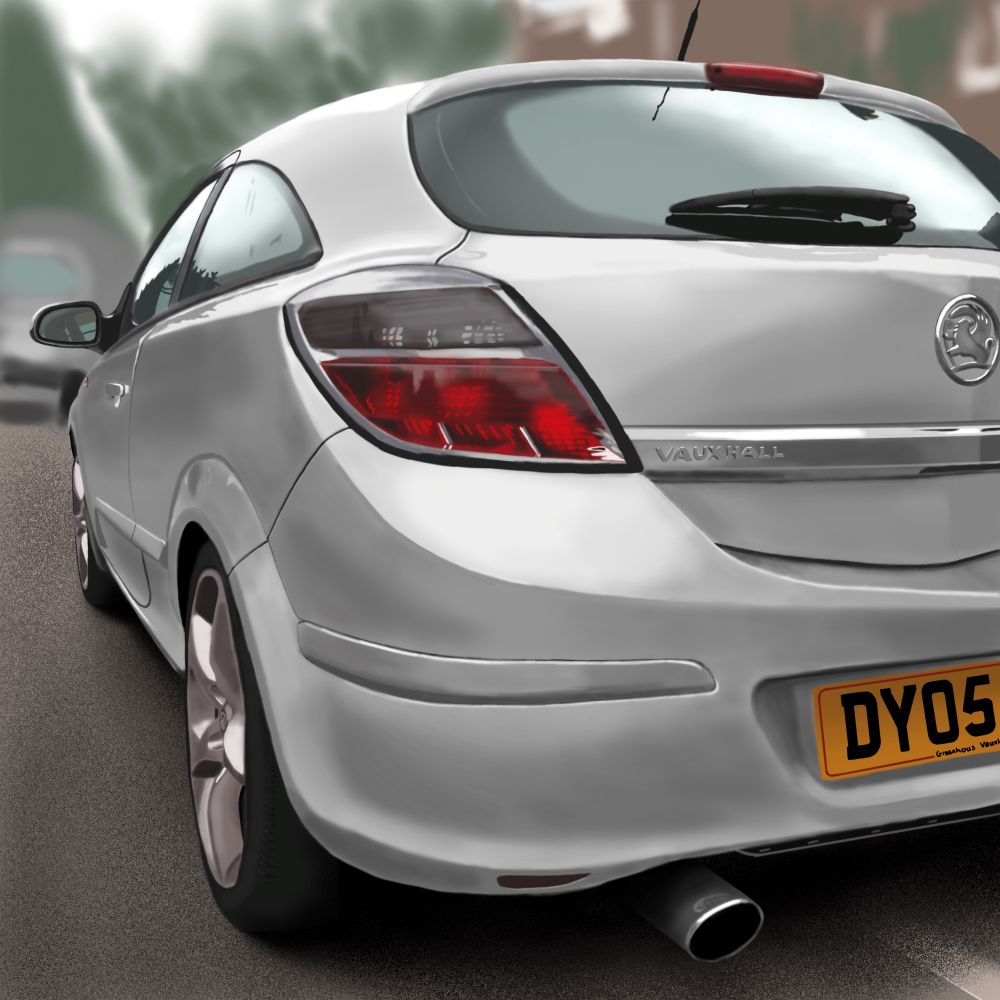Digital painting of Arun's Vauxhall Astra.